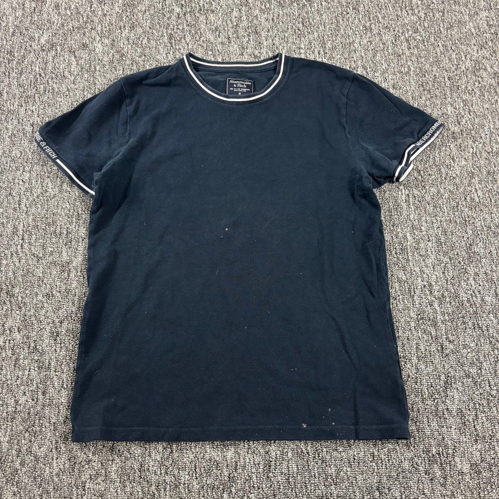 Y2K Abercrombie & Fitch Preppy Logo Sleeve Ringer T-Shirt Navy Blue Medium